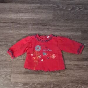 Vibrant Red Long Sleeve Tee with Celestial Design